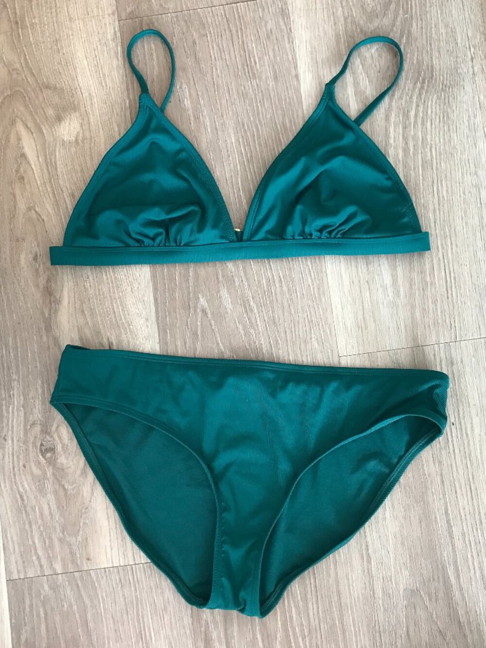 Shade & Shore Ribbed Teal Bikini Set | Triangle Top XL | Full Coverage Bottom L